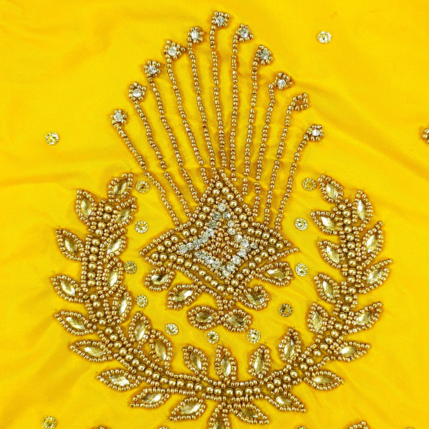 Ember Gold Zari Handwork Blouse Fabric on Bright Yellow Base