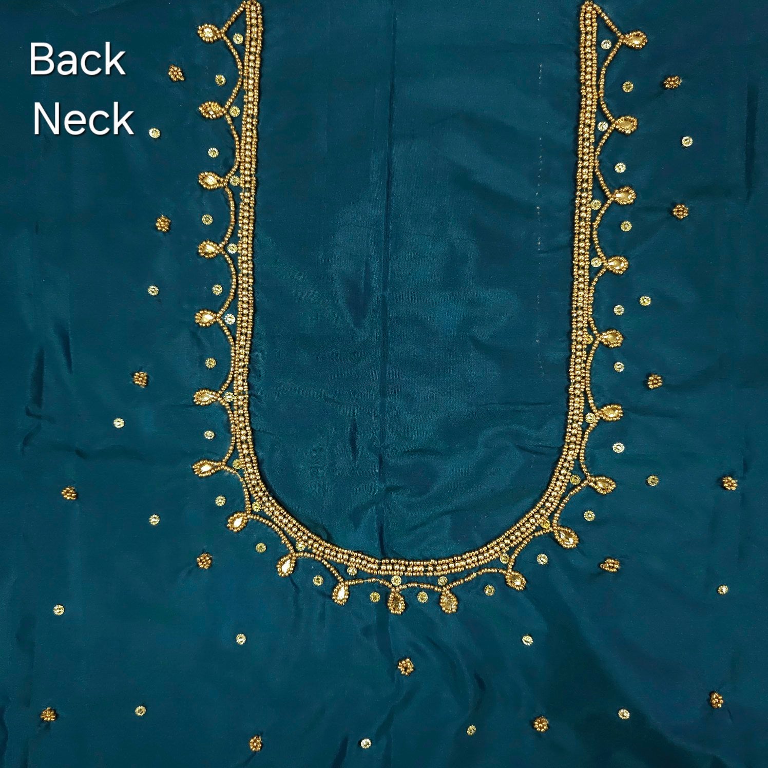 Ember Gold Zari Handwork Blouse Fabric on Teal Blue Base