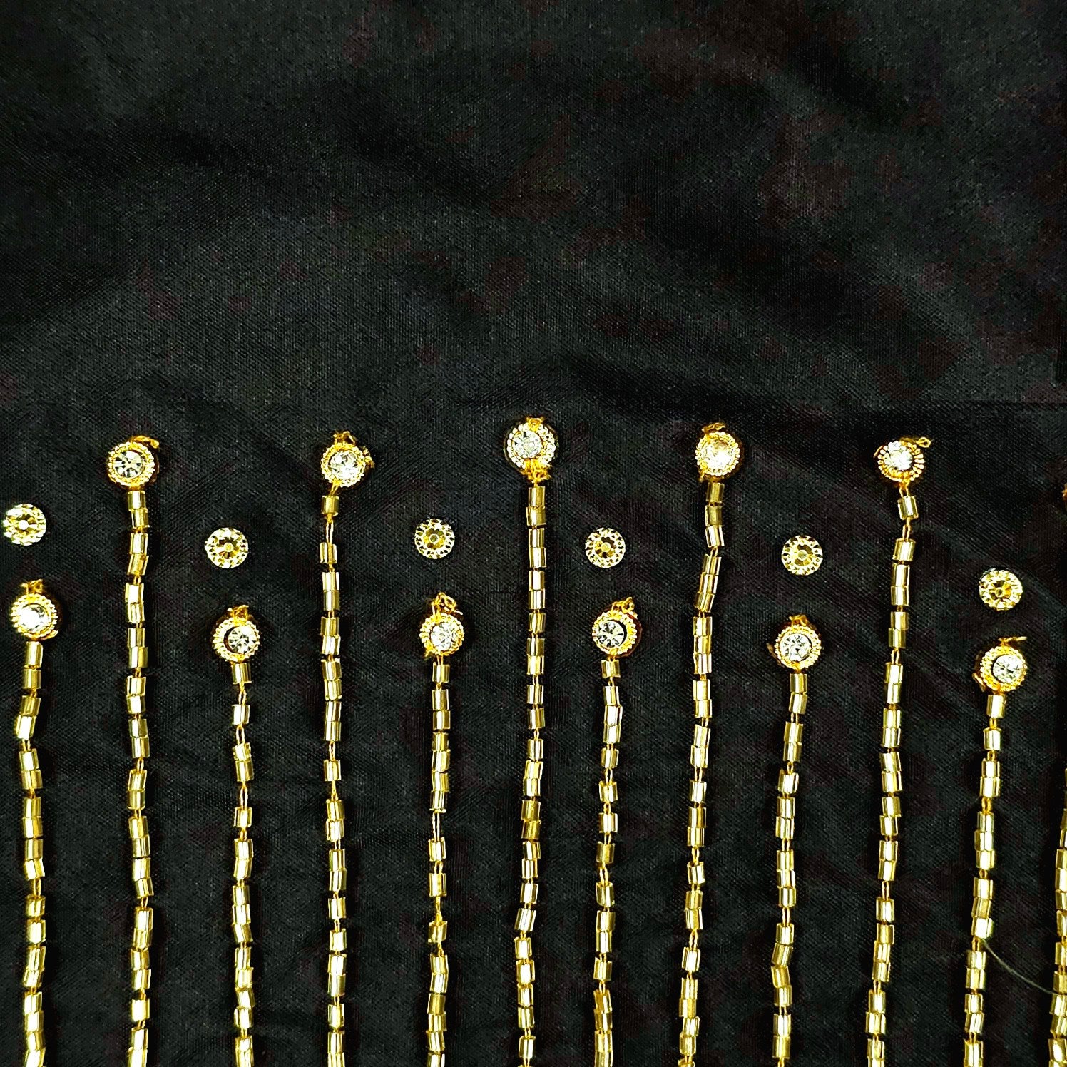 Ember Gold Zari Handwork Blouse Fabric on Black Base