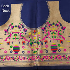 Paithani Woven Blouse Fabric on Navy Blue Base