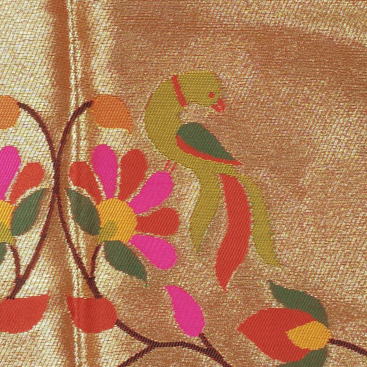 Paithani Woven Blouse Fabric on Golden Yellow Base