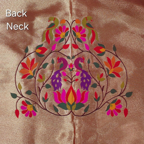 Paithani Woven Blouse Fabric on Gold Tan Base