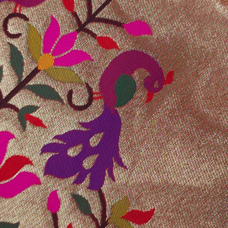 Paithani Woven Blouse Fabric on Gold Tan Base