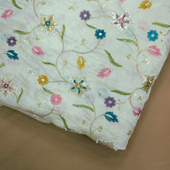 Zarisha Hand Embroidered Dyeable Shimmer Tissue Fabric with Floral and Star Motifs