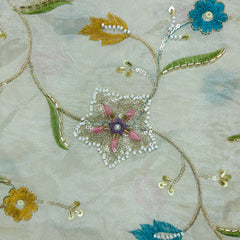 Zarisha Hand Embroidered Dyeable Shimmer Tissue Fabric with Floral and Star Motifs