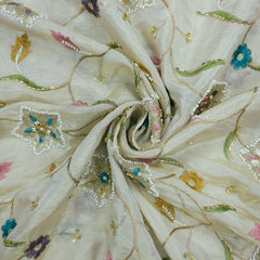 Zarisha Hand Embroidered Dyeable Shimmer Tissue Fabric with Floral and Star Motifs