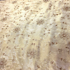 Zarisha Hand Embroidered Dyeable Shimmer Tissue Fabric with Floral Motifs