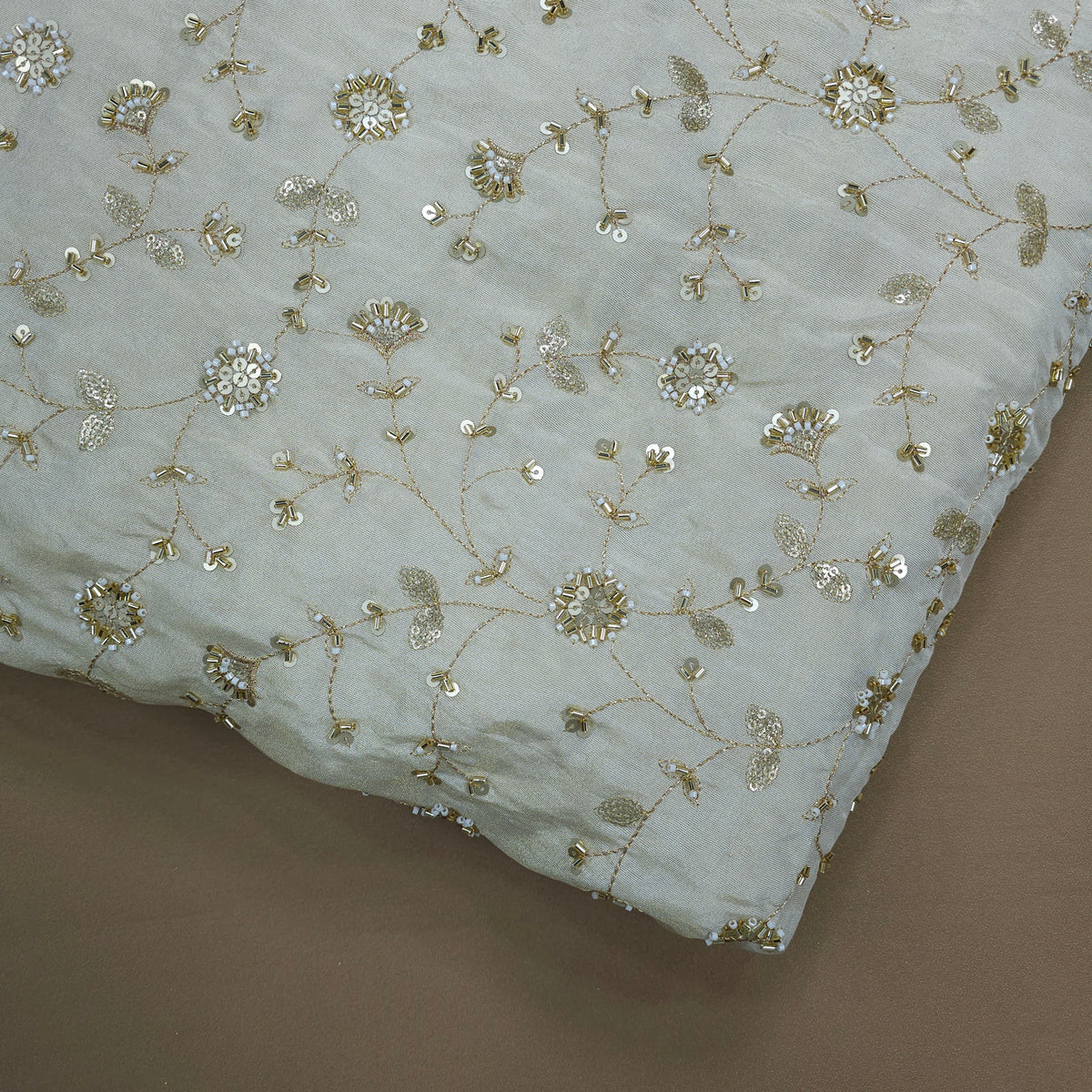 Zarisha Hand Embroidered Dyeable Shimmer Tissue Fabric with Floral Zari Work
