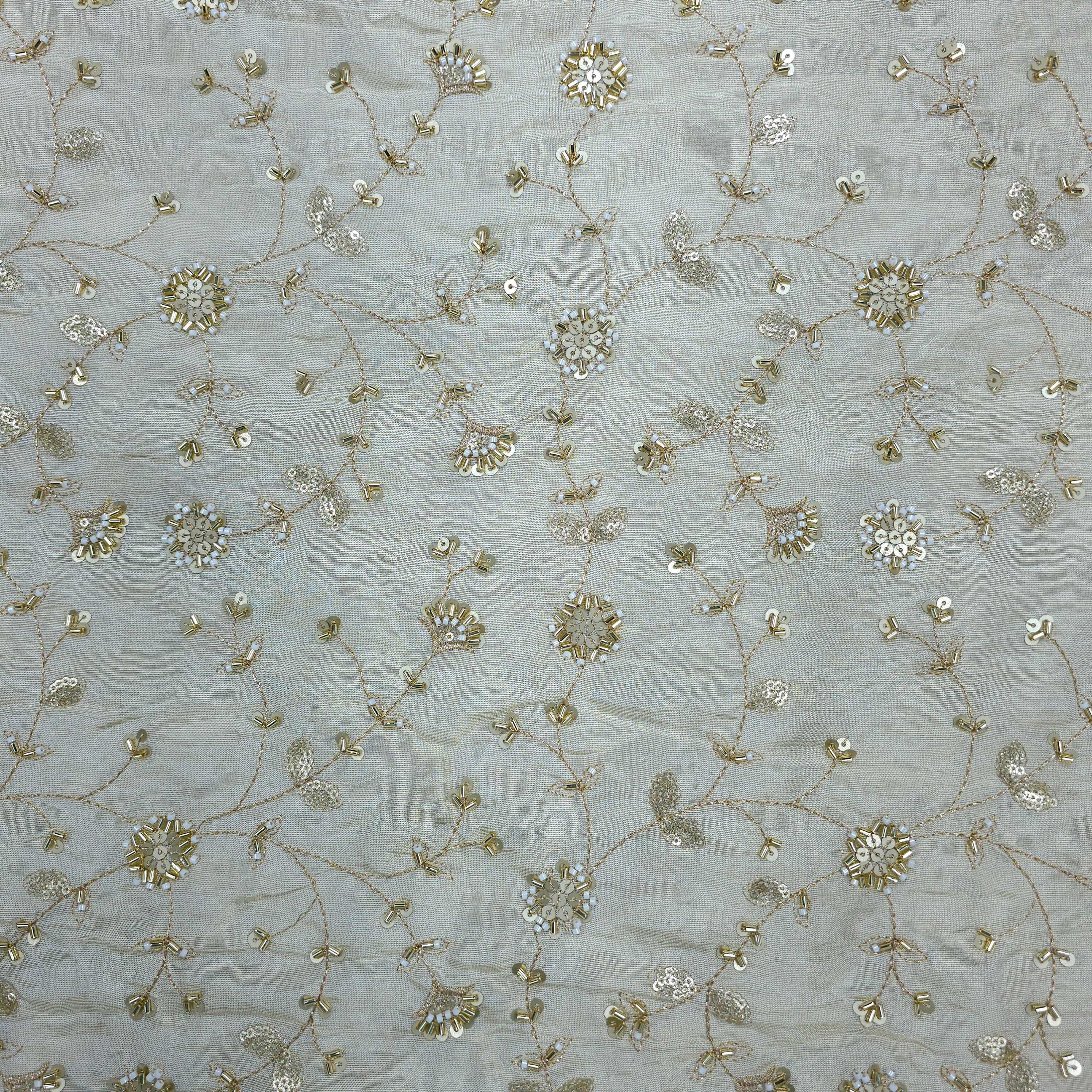 Zarisha Hand Embroidered Dyeable Shimmer Tissue Fabric with Floral Zari Work