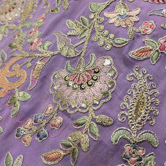 Nazira Embroidered Lilac Purple Georgette Fabric with Multicolor Floral Pattern