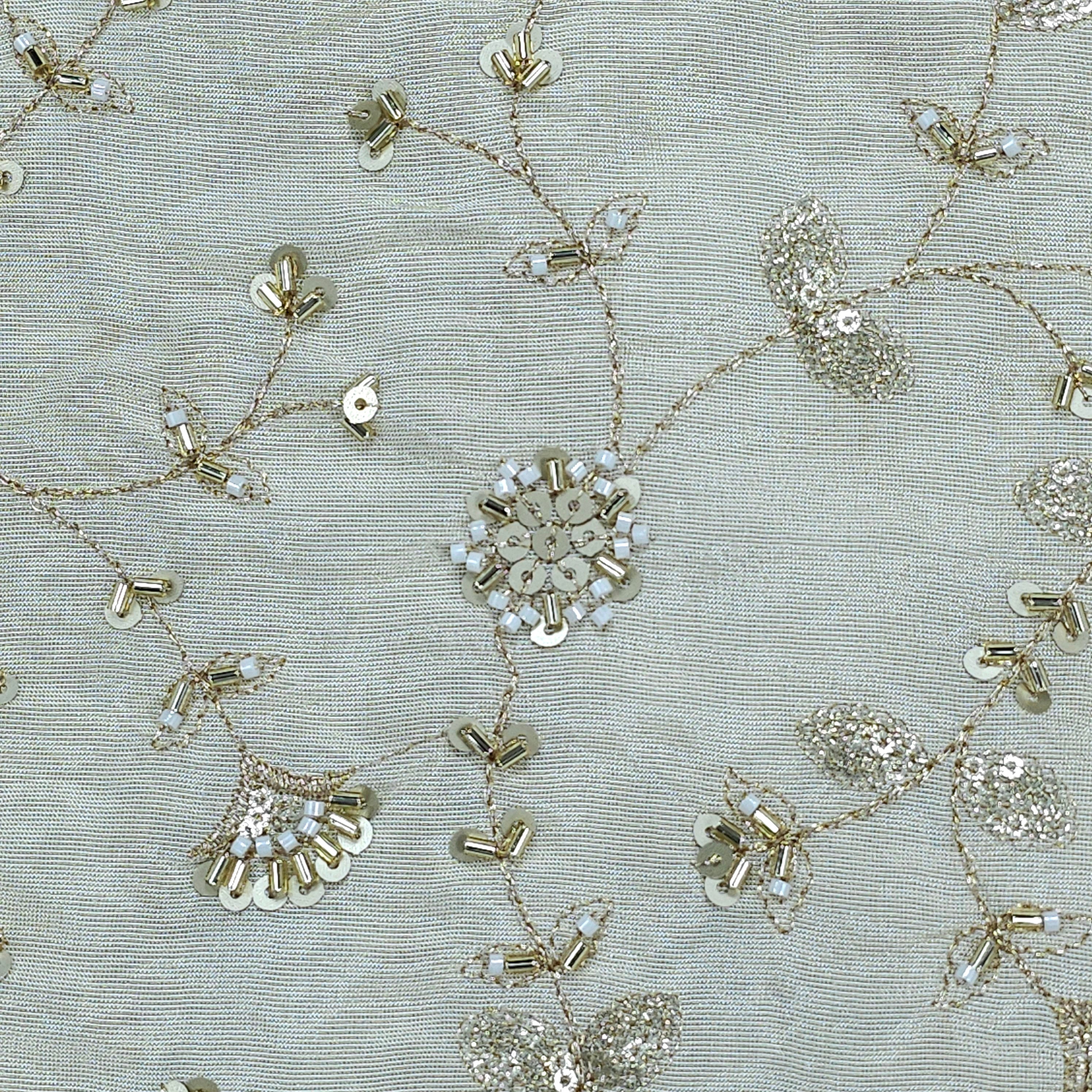 Zarisha Hand Embroidered Dyeable Shimmer Tissue Fabric with Floral Zari Work