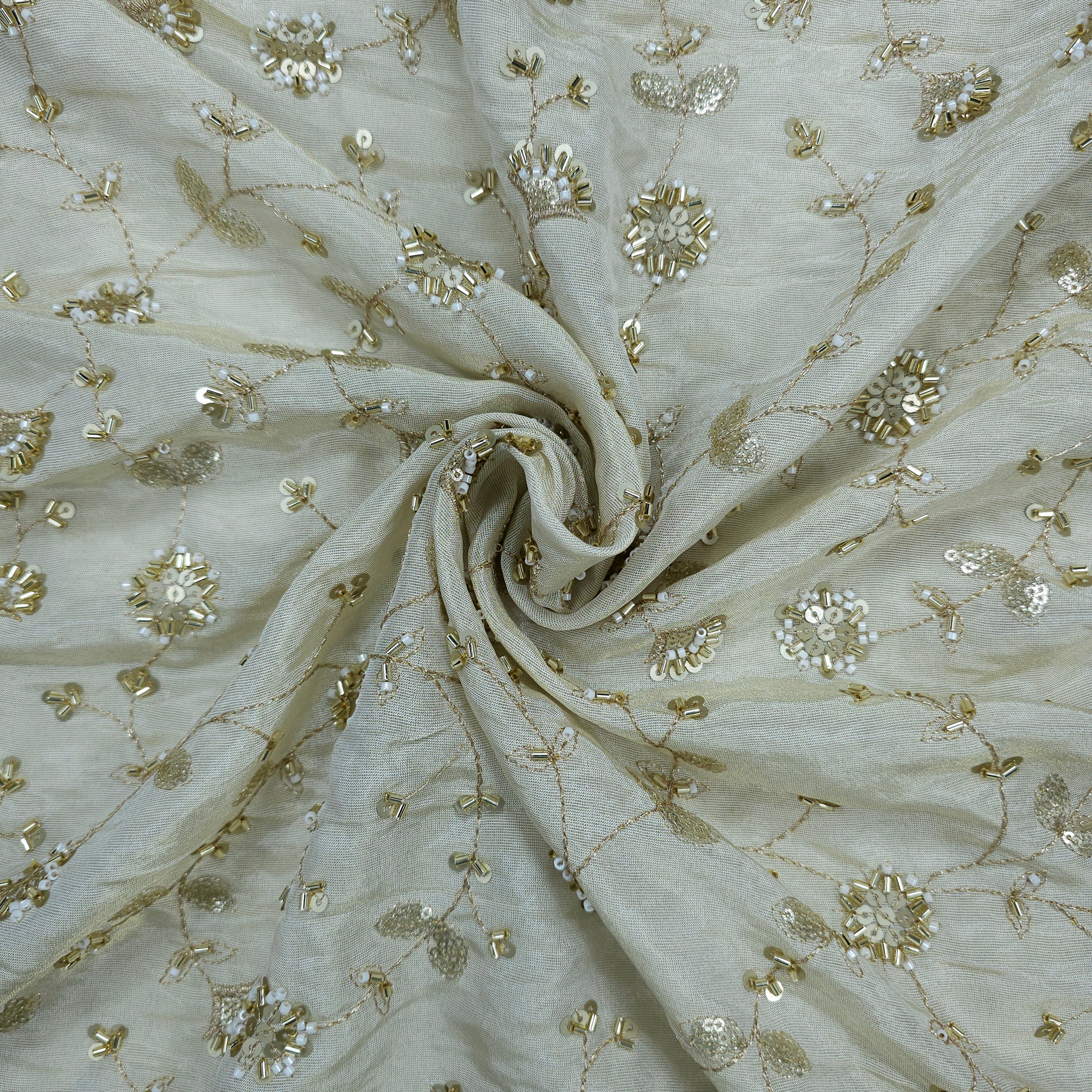 Zarisha Hand Embroidered Dyeable Shimmer Tissue Fabric with Floral Zari Work