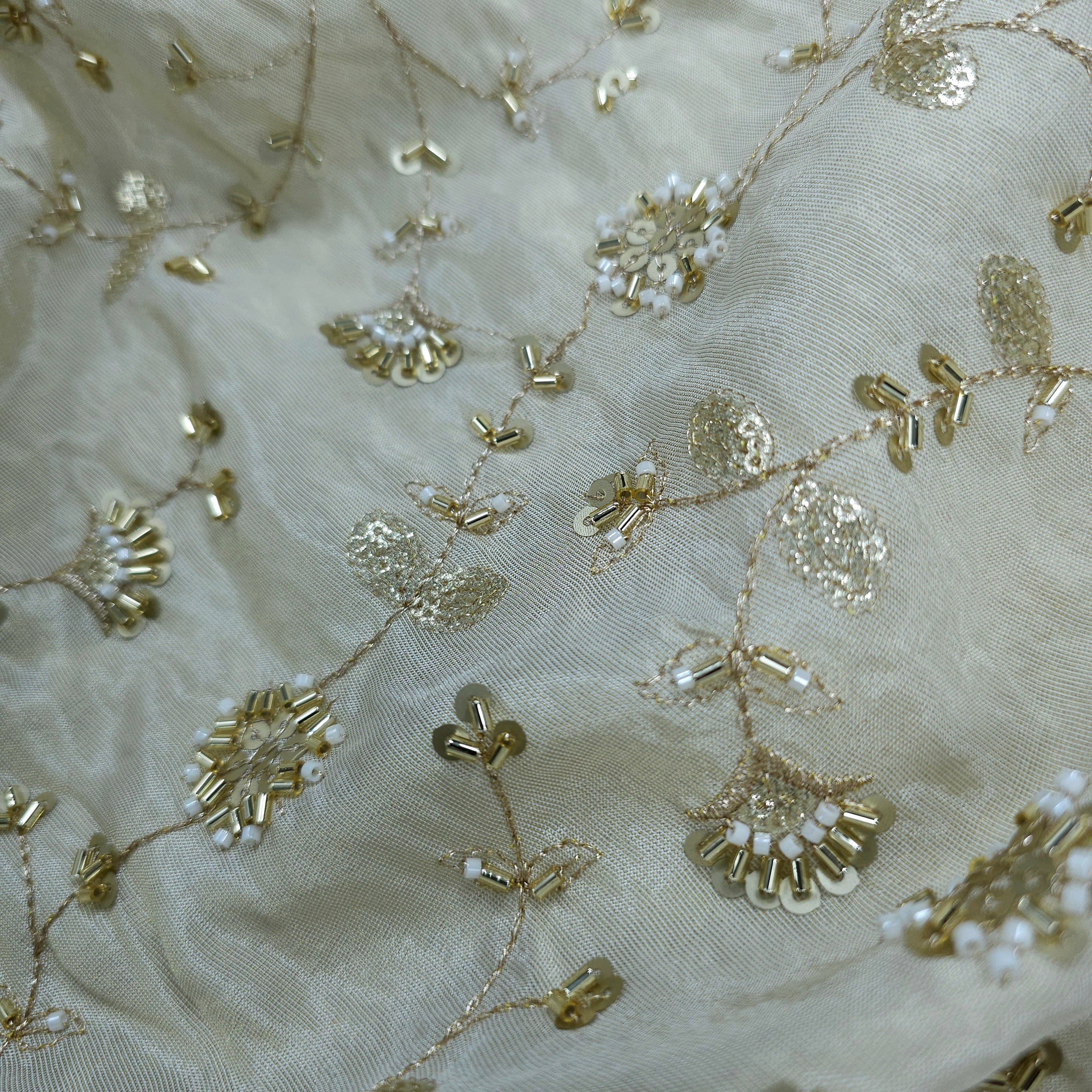 Zarisha Hand Embroidered Dyeable Shimmer Tissue Fabric with Floral Zari Work