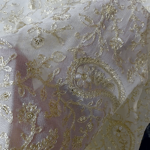Embroidered Dyeable Georgette Fabric with Silver Sequin and Paisley Resham Work