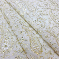 Embroidered Dyeable Georgette Fabric with Silver Sequin and Paisley Resham Work