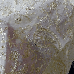 Embroidered Dyeable Georgette Fabric with Silver Sequin and Paisley Resham Work