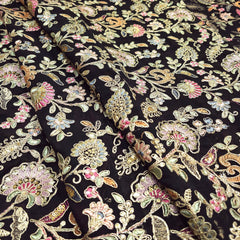 Nazira Embroidered Black Georgette Fabric with Multicolor Floral Pattern