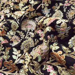 Nazira Embroidered Black Georgette Fabric with Multicolor Floral Pattern