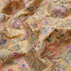 Nazira Embroidered Biege Georgette Fabric with Multicolor Floral Pattern