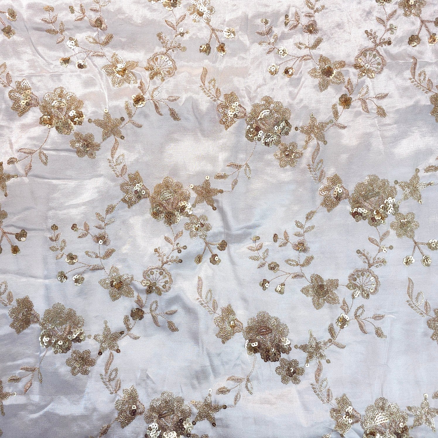 Najma Hand Embroidered Dyeable Gajji Silk Fabric with Floral Motifs