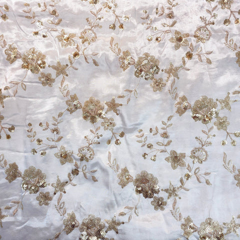 Najma Hand Embroidered Dyeable Gajji Silk Fabric with Floral Motifs