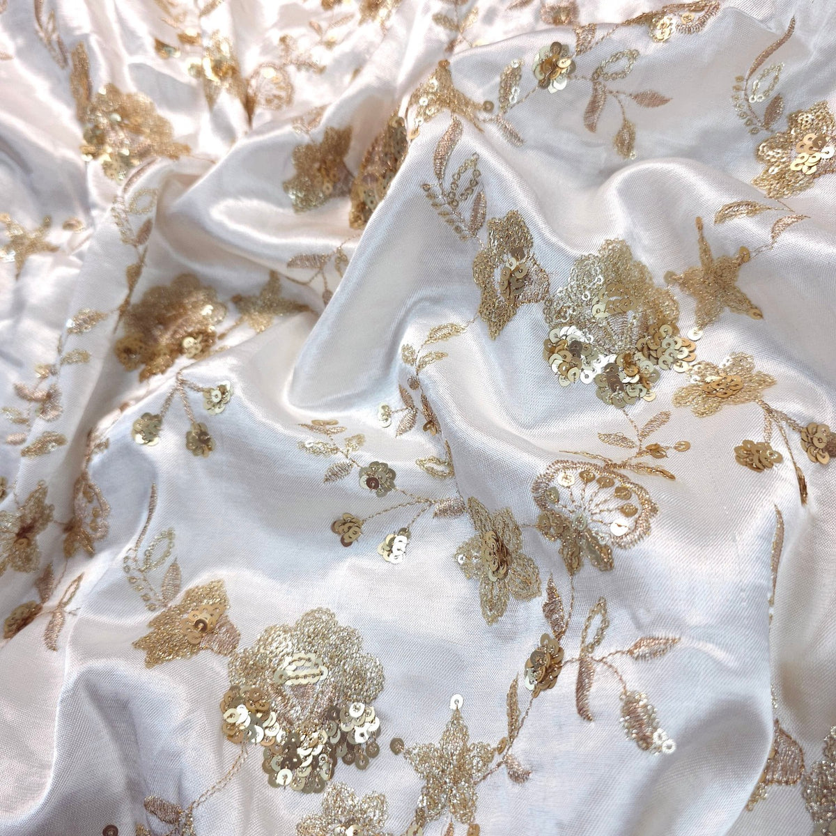Najma Hand Embroidered Dyeable Gajji Silk Fabric with Floral Motifs