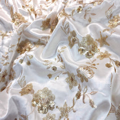 Najma Hand Embroidered Dyeable Gajji Silk Fabric with Floral Motifs