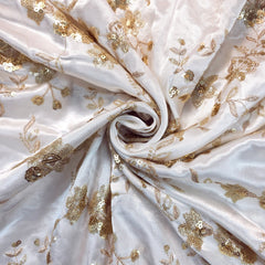 Najma Hand Embroidered Dyeable Gajji Silk Fabric with Floral Motifs
