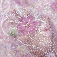 Embroidered Pastel Pink Organza with Floral Applique & Cutdana, Sequin Work
