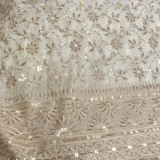 Zahra Hand Embroidered Dyeable Shimmer Tissue with all over Floral Vines & Border