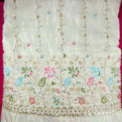 Zahra Hand Embroidered Dyeable Organza Shimmer Tissue with Sequin Floral Embroidery Border