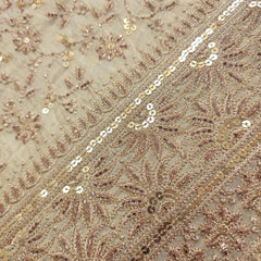 Zahra Hand Embroidered Dyeable Shimmer Tissue with all over Floral Vines & Border