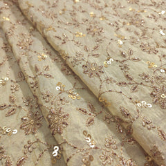 Zahra Hand Embroidered Dyeable Shimmer Tissue with all over Floral Vines & Border