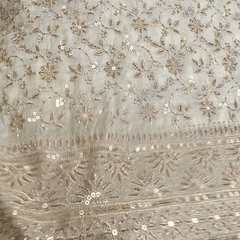 Zahra Hand Embroidered Dyeable Shimmer Tissue with all over Floral Vines & Border