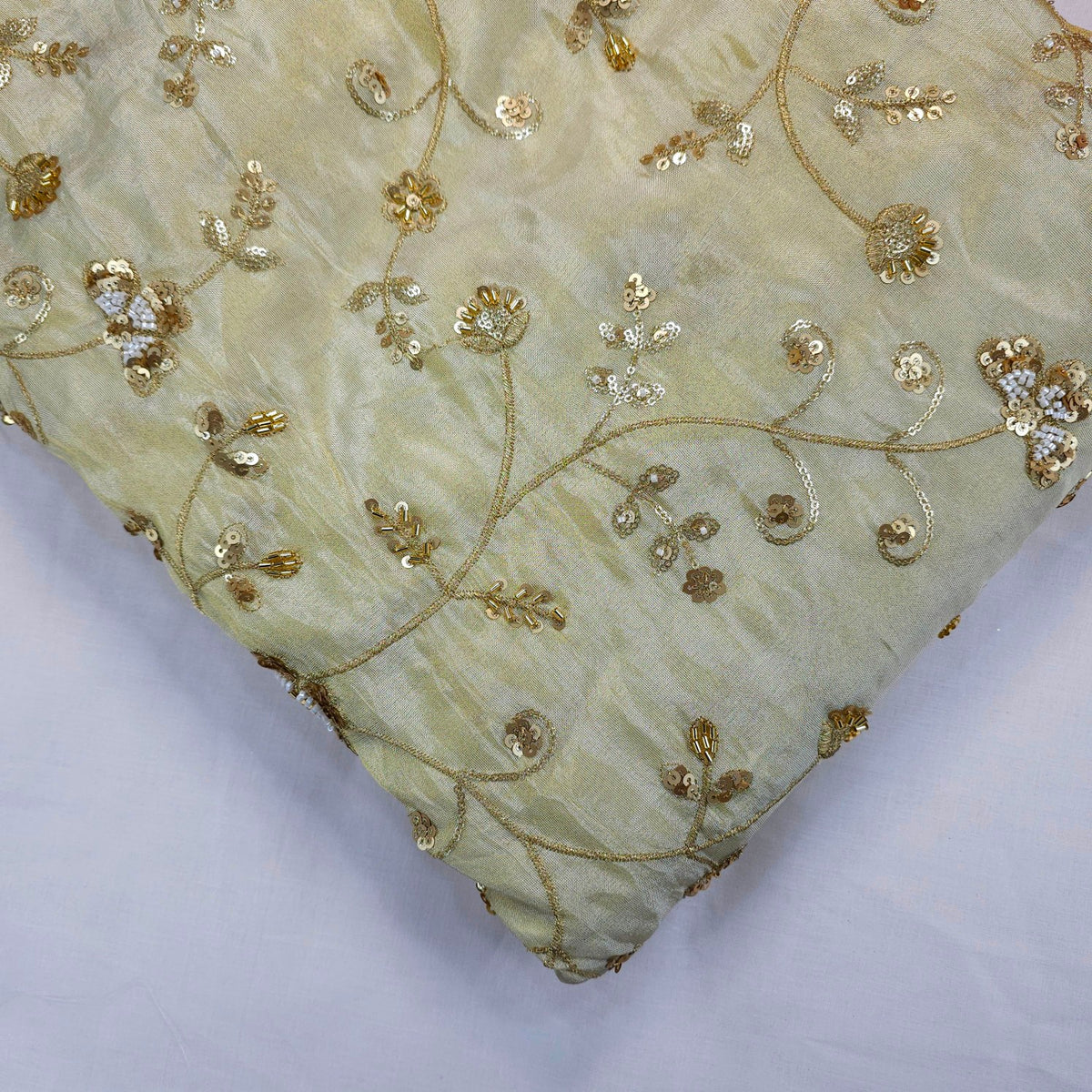 Zarina Hand Embroidered Dyeable Shimmer Tissue Fabric with Floral Sequin & Zari Work