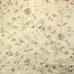 Zarina Hand Embroidered Dyeable Shimmer Tissue Fabric with Floral Sequin & Zari Work
