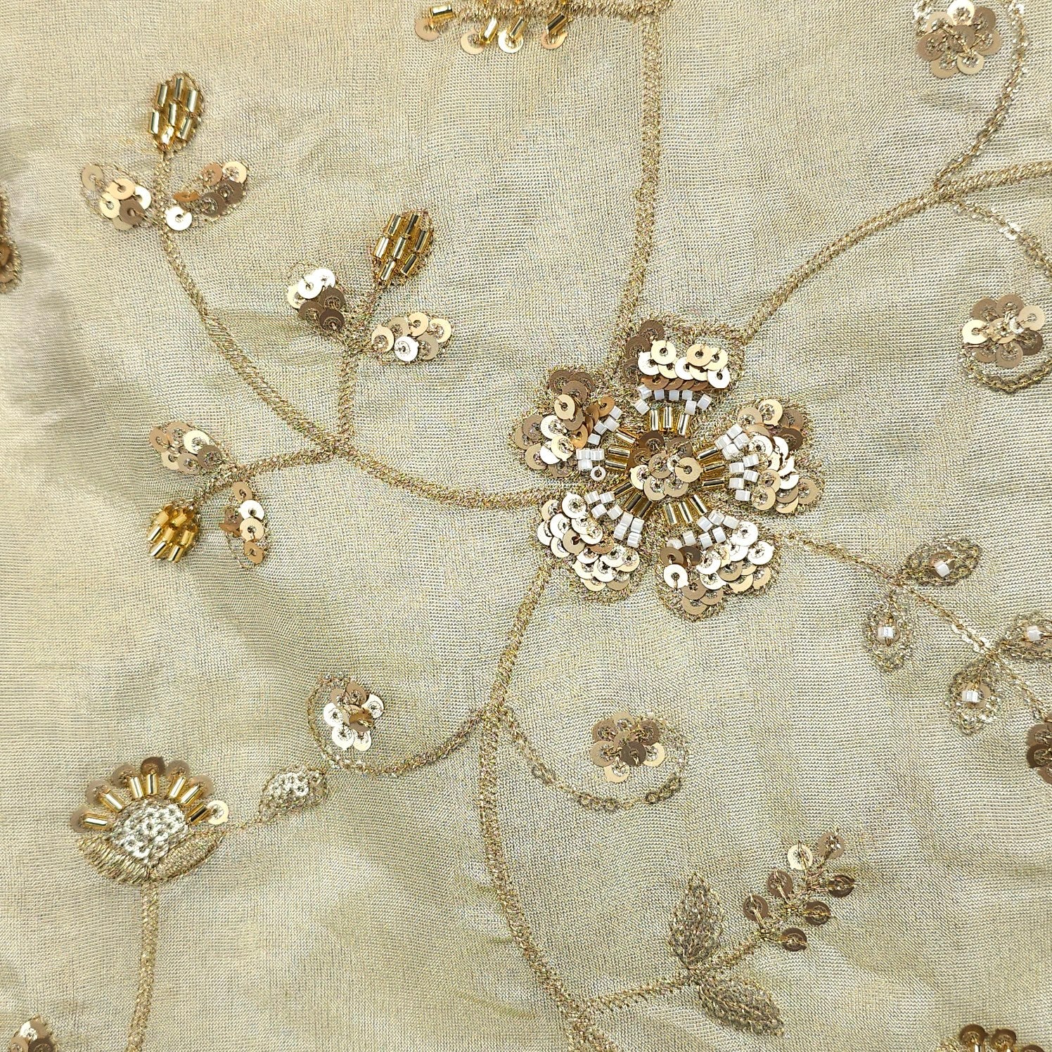Zarina Hand Embroidered Dyeable Shimmer Tissue Fabric with Floral Sequin & Zari Work