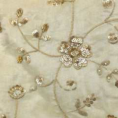 Zarina Hand Embroidered Dyeable Shimmer Tissue Fabric with Floral Sequin & Zari Work