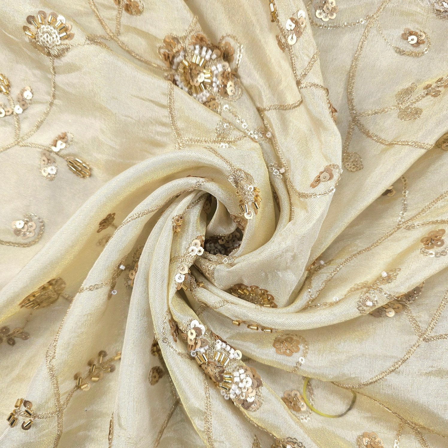 Zarina Hand Embroidered Dyeable Shimmer Tissue Fabric with Floral Sequin & Zari Work