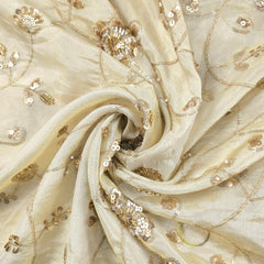 Zarina Hand Embroidered Dyeable Shimmer Tissue Fabric with Floral Sequin & Zari Work