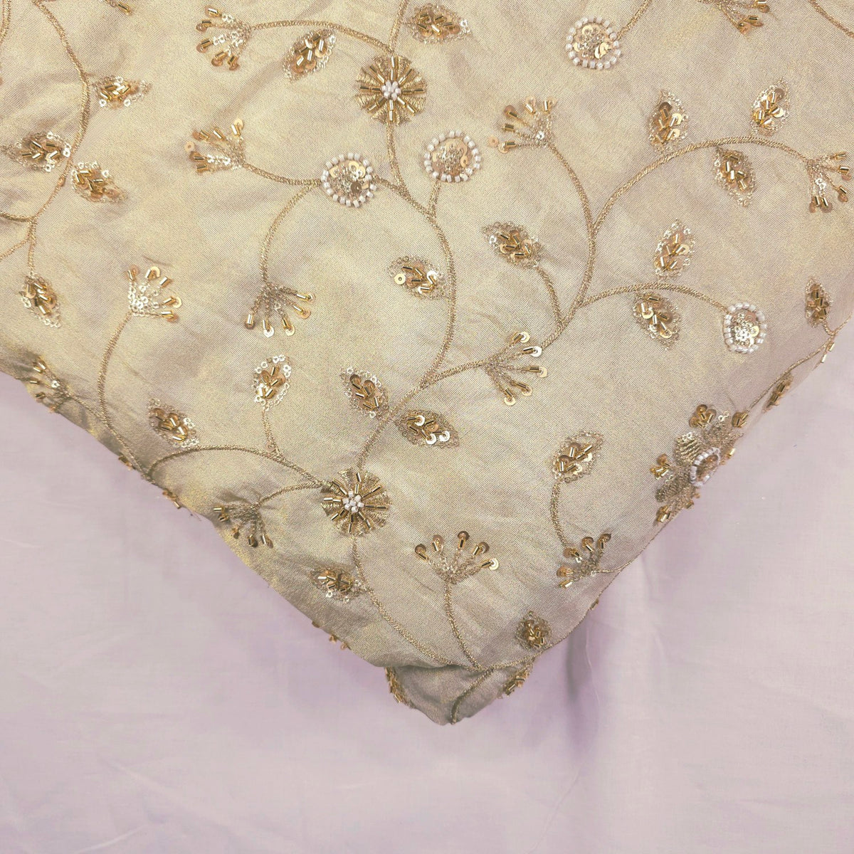 Zarina Hand Embroidered Dyeable Shimmer Tissue Fabric with Floral Sequin, Beads & Zari Work