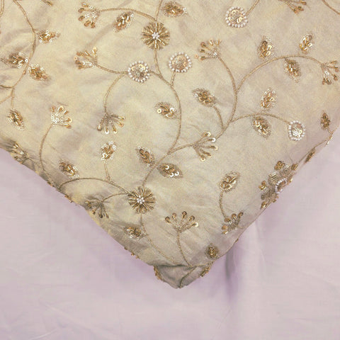 Zarina Hand Embroidered Dyeable Shimmer Tissue Fabric with Floral Sequin, Beads & Zari Work