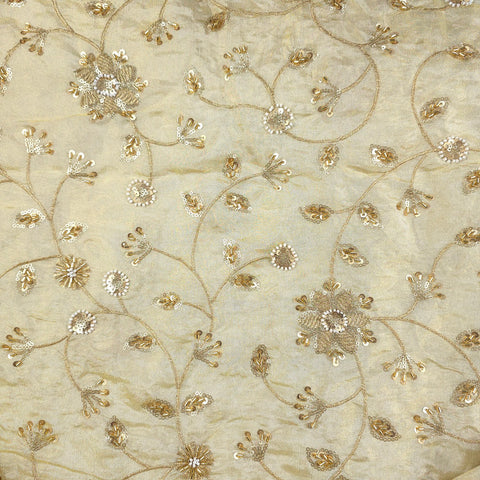 Zarina Hand Embroidered Dyeable Shimmer Tissue Fabric with Floral Sequin, Beads & Zari Work