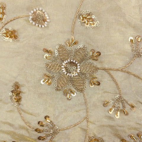 Zarina Hand Embroidered Dyeable Shimmer Tissue Fabric with Floral Sequin, Beads & Zari Work