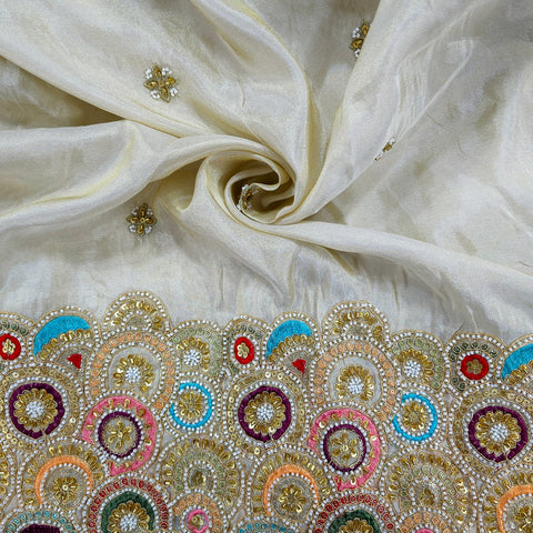 Samira Hand Embroidered Dyeable Shimmer Tissue with Circular Floral Motifs