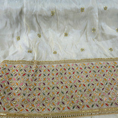 Nazm Hand Embroidered Dyeable Shimmer Tissue with Embroidered Multicolor Leaf Jaal Border