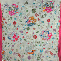 Resham Embroidered Dyeable Shimmer Tissue with Zari, Sequinwork & Multicolor Floral Patchwork