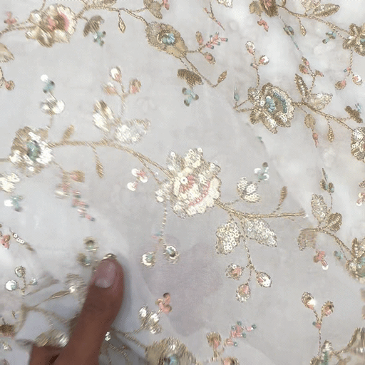 Hand Embroidered Dyeable Georgette Fabric with all over Multicolor Floral Vine Pattern