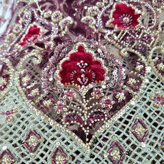 Maroon Velvet Patchwork Embroidered Net base Fabric with Cutdana & Sequin Work