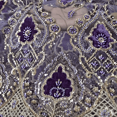 Royal Violet Velvet Patchwork Embroidered Net base Fabric with Cutdana & Sequin Work
